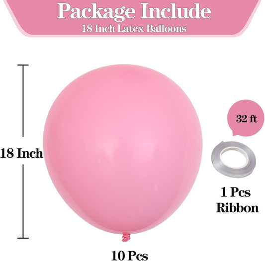 KALOR 18 Inch Pink Balloons, 10 Pcs Matte Latex Balloons Big Round Balloons for Wedding, Baby Shower, Birthday Party and Event Decoration
