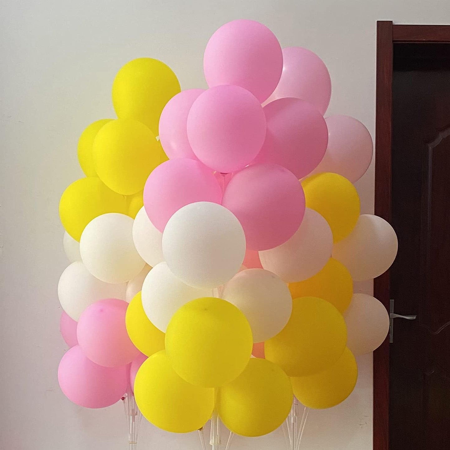 60 Pack 12 Inch Pink Yellow And White Latex Balloons, Birthday Wedding Baby Shower Party Balloons (Pink Yellow And White)