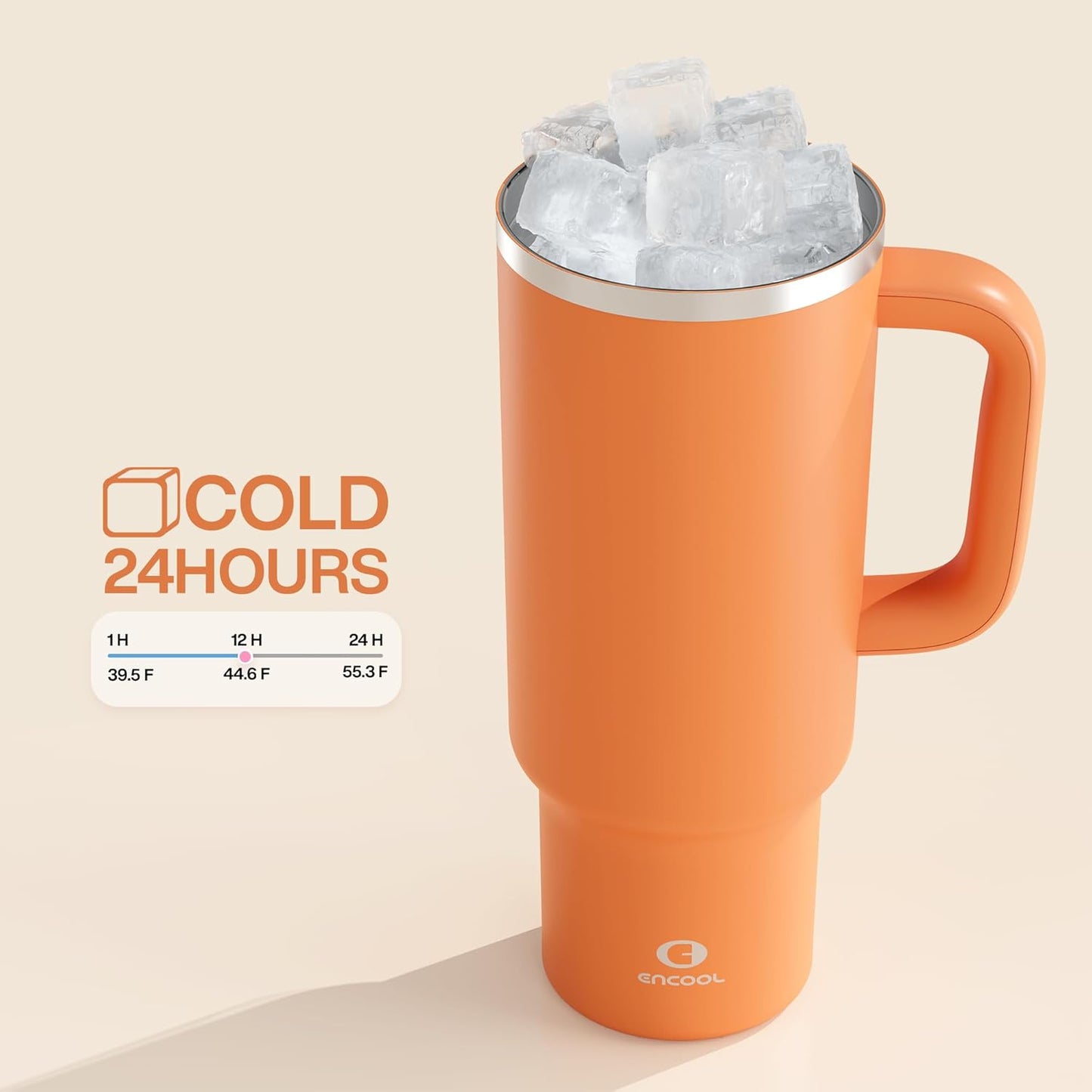 40 oz Tumbler with Handle and Straw: Stainless Steel Insulated Tumbler Keeps Cold for 24 Hours, Leakproof Travel Cup Fits in Cup Holder and BPA-Free,Moderate Orange