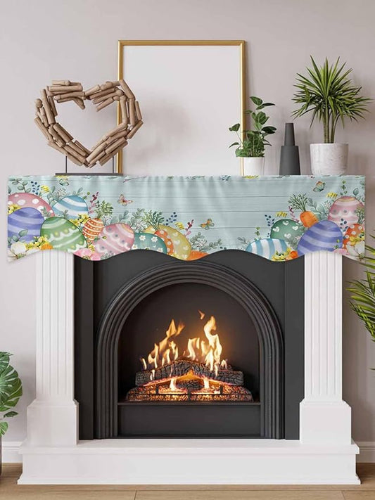Easter Eggs Fireplace Mantel Scarf Table Runner, Spring Botanical Flowers Eucalyptus Leaf Wood Winter Garland Mantel Top Tablerunners Dresser Scarves Cover for Windows Party Living Room 60''x17''