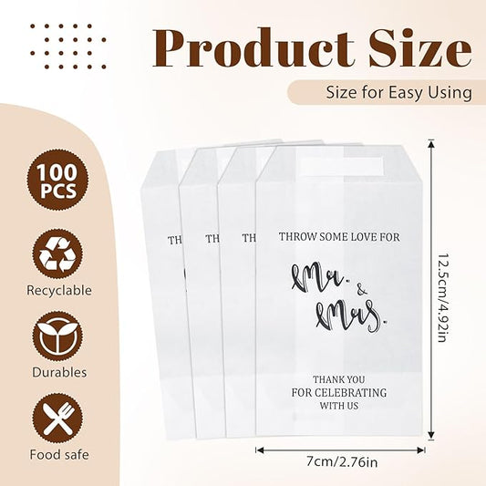 100 Pcs Wedding Confetti Bags, 2.8" x 5" Throw Flower Petal Packets Semi-transparent Glassine Waxed Paper Treat Bags for Wedding Toss, Party Decor(Mr. & Ms.)