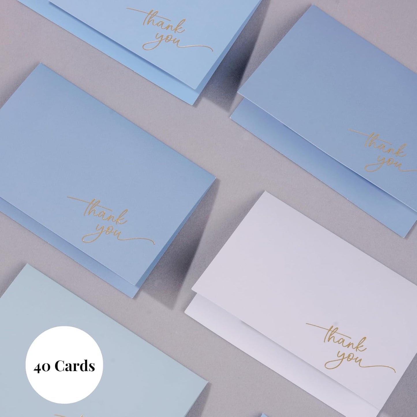 Gold Foil Thank You Cards - Bulk Pack of 40, 5x3.5 Inch with Matching Stickers & Envelopes (Blue) Textured Surface for a Unique Feel - Suitable for Baby Shower, Wedding, Small Business, Graduation