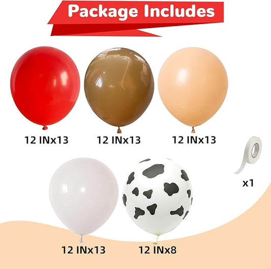 Western Cowgirl Balloons Rodeo 60 Pcs Red Dark Brown Tan Coffee Beige Nude White Party Balloon Cow Print Balloon for Boho Western Cow Farm Themed Bithday Highland Party Decor