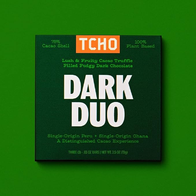 TCHO Dark Duo 75% Dark Chocolate Bars (5 pack) | Plant Based, Organic & Fair Trade, | Non GMO, Non-Dairy, Vegan Chocolate, Soy Free (2.5oz each)