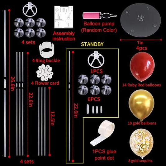 TONIFUL Red and Gold Balloon Stand Kit with Balloons for 2026 Graduation,Christmas,Wedding,Anniversary,Chinese New Year,Birthday Party Decorations,New Years Party Supplies 2026 (4 Set)
