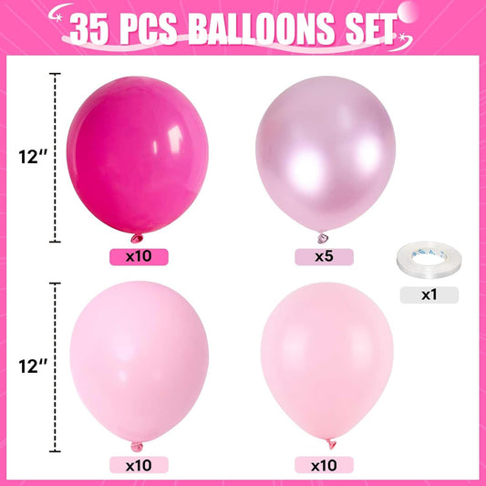 Pink Mixed Balloons Set, 12 Inch Hot Pink Pastel Light Baby Pink Metallic Pink Latex Balloons Party Balloons for Women Girls Birthday Baby Shower Princess Anniversary Party Decorations