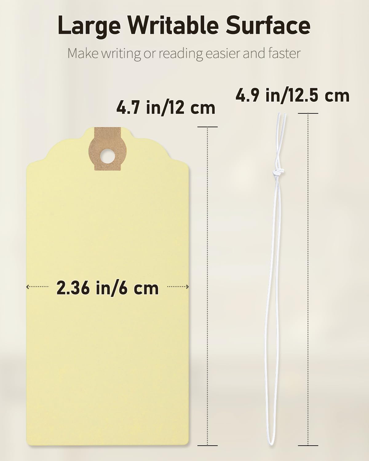 Uniclife 72 Pcs Blank Shipping Tags with Elastic String Attached Cardstock Paper Hang Tags with Reinforced Eyelet Large Marking Tags Price Tags Inventory Label Tags, Beige (4.7" x 2.36")
