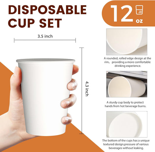 1000 Count 12 OZ Disposable Paper Cups, paper Coffee Cups, Leak-Proof, Extra-Thick,Perfect for Office Party Home Travel Businesses and Events.