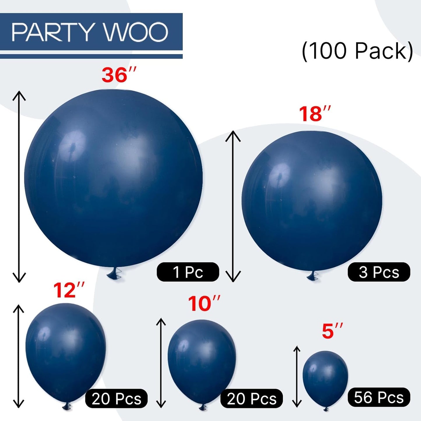 PartyWoo Navy Blue Balloons 100 pcs Different Sizes of 36 18 12 10 5 Inch Matte Dark Blue Latex Balloon Arch Kit Garland for Graduation New Year Wedding Baby Shower Birthday Party Decorations Blue-Y72