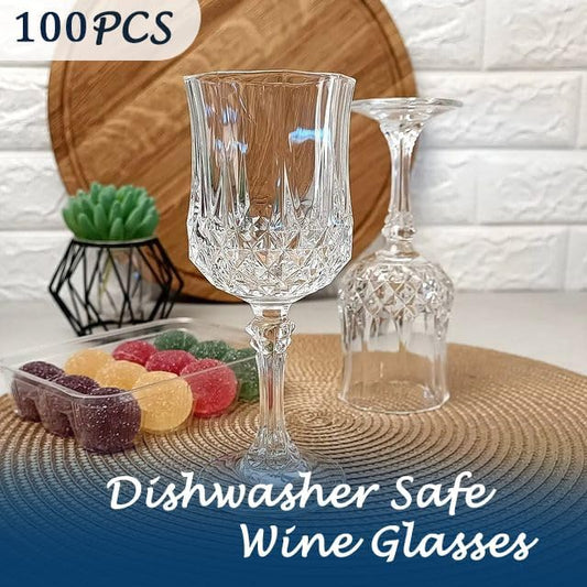 Plastic Wine Glasses, Plastic Goblets Vintage Style Cordial Unbreakable Drinking Glasses, Reusable Drinkware for Wedding Reception, Grand Event Party Supplies, Easter (100, Transparent)