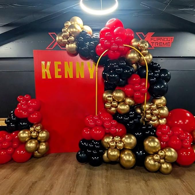 Red Black and Gold Balloons Arch Kit, 162pcs Different Sizes with Black Red Chrome Gold Confetti Balloons for Graduation Prom Movie Night Vegas Casino Hollywood Theme Party Decorations