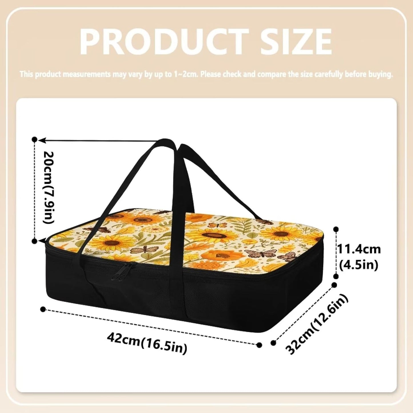 Sunflower Insulated Casserole Carrier Travel Bag - Casserole Dish Carrying Case - Lasagna Holder Tote Zip Food Carrier for Hot or Cold Food - Fits 11 x 15 or 9 x 13 Baking Dish