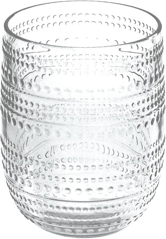 Beaded Stemless Wine/Tumbler Drinkware, Indoor/Outdoor, Clear, 15 oz., Set of 6