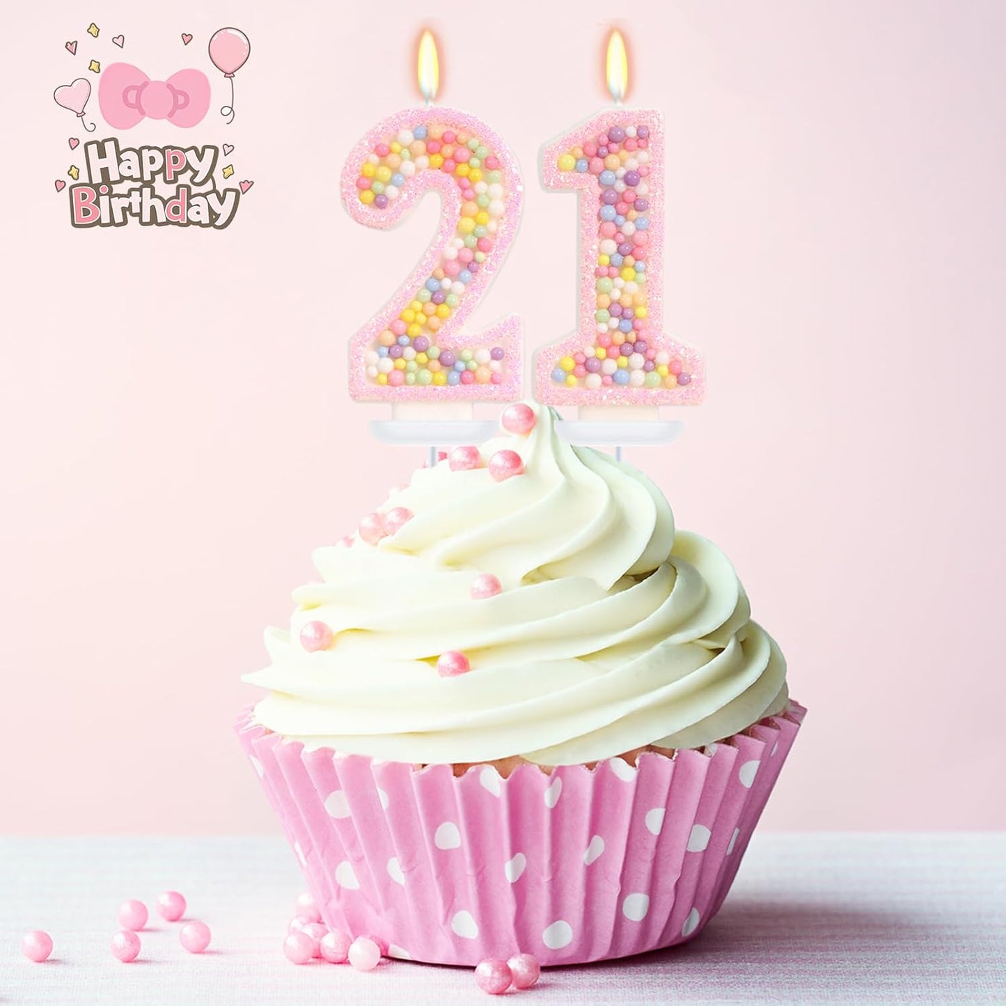 Birthday Candles - Number 21 Candle, Colorful Macaron Candles, 21 Birthday Decorations for Girls, Cake Decorations, Sweet Theme Party Supplies (Pink)