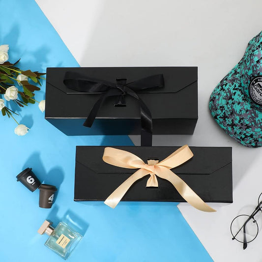 Black Gift Boxes with Lid 8x7x3.3 Inches, Luxury Gift Boxes with Ribbon, Gift Boxes with Lids, Magnetic Closure, Groomsman Boxes, Small Gift Boxes for Gifts Packaging, Brithday (Matte Black)