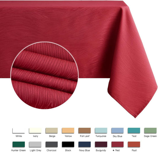 maxmill Jacquard Table Cloth Waving Pattern Water Proof Wrinkle Free Heavy Weight Soft Tablecloth Decorative Fabric Table Cover for Outdoor and Indoor Use Rectangular 60 x 104 Inch Red