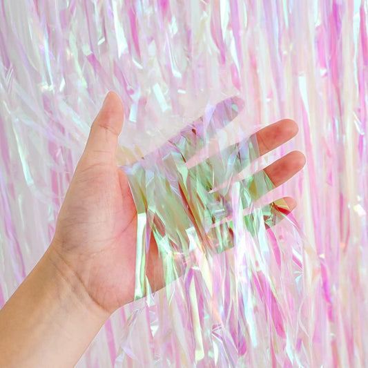 2PCS Tinsel Fringe Backdrop Party Decor Foil Curtain Party Decorations For Birthday Holiday Celebration Graduation Baby Shower Engagement Bachelorette Wedding Photo Booth Props(Trans colors)3.28*8.2ft