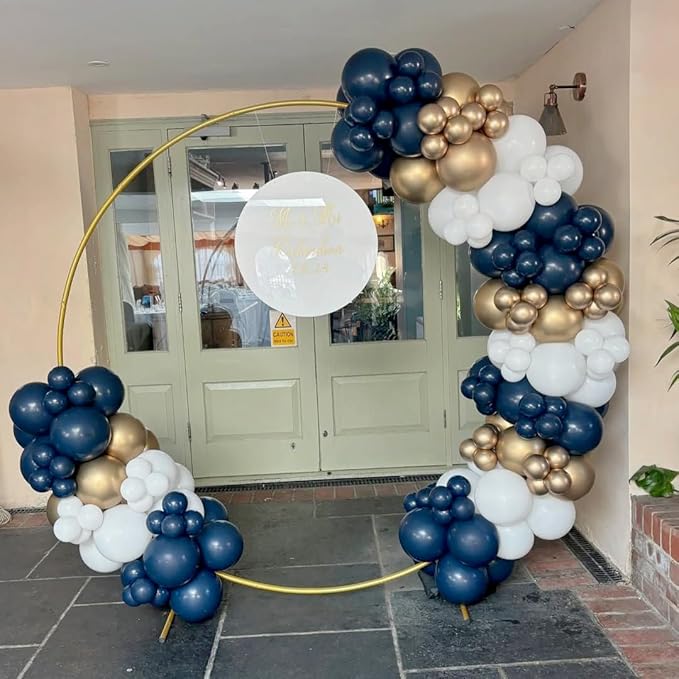 Navy Blue and Gold Balloons Arch Kit, 162pcs Different Sizes with Navy Blue White Chrome Gold Confetti Balloons for Graduation 2025 Anniversary Baby Shower Birthday Party Decorations