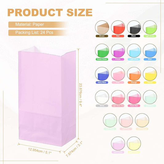 PATIKIL Party Favor Bag, 24 Pcs 5.1x3.1x9.4 Inch Medium Paper Candy Bags Gift Treat Celebration Halloween Goody Birthday Wedding Party with Stickers, Soft Purple