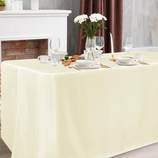 Obstal 2 Pack Table Clothes for 8 Foot Rectangle Tables - Water Resistant Washable Fabric Polyester Rectangle Table Cover Protector for Wedding, Banquet and Trade Shows, 96L x 30W Inches, Cream