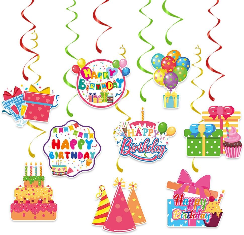 Birthday Decorations, Kaluofan 36Pcs Happy Birthday Decorations, Colorful Cupcake Balloon Gift Sign Streamers Party Supplies Suitable for Office Parties Boys Girls Kids Parties Celebrations