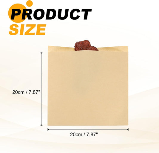 PATIKIL 7.87x7.87 Inch Paper Sandwich Bags, 100 Pcs Pastry Bag Small Pastry Bags Cookie Sleeves Food Packaging for Bakery Treats, Light Brown