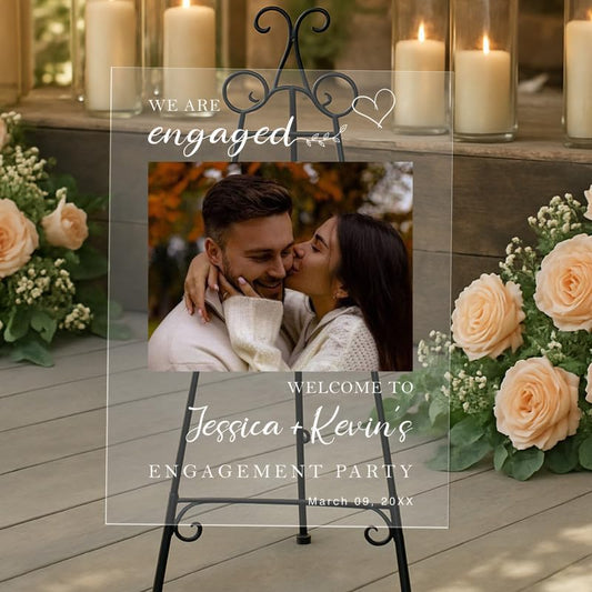 Photo Booth Style Engagement Party Welcome Sign - Personalized Photo Print Decor for Couples