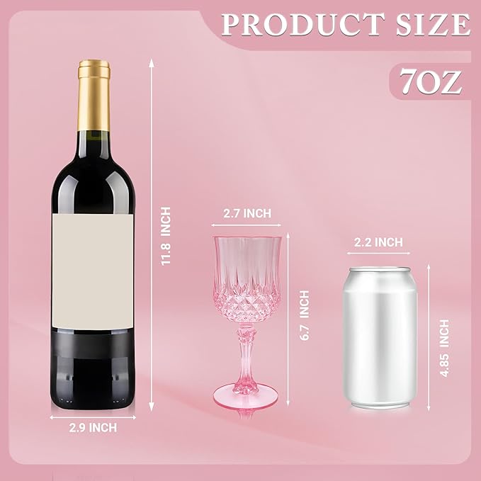 Plastic Wine Glasses, Plastic Goblets Vintage Style Cordial Unbreakable Drinking Glasses, Reusable Drinkware for Wedding Reception, Grand Event Party Supplies, Easter (100, Pink)
