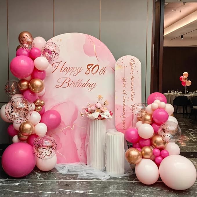 MEBAY Pink and Rose Gold Balloon Garland Arch Kit, 147Pcs Hot Pastel Pink Metallic Rose Gold Balloons with Confetti for Bridal Baby Shower Birthday Princess Wedding Mother's Day
