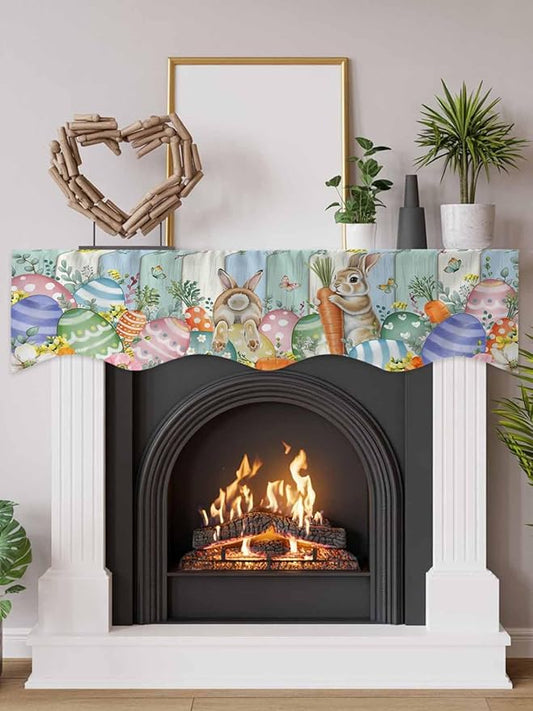 Easter Fireplace Mantel Scarf Table Runner, Spring Rabbit Eucalyptus Leaves Eggs Wooden Winter Garland Mantel Top Tablerunners Dresser Scarves Cover Decorations for Windows Party Living Room 70''x17''