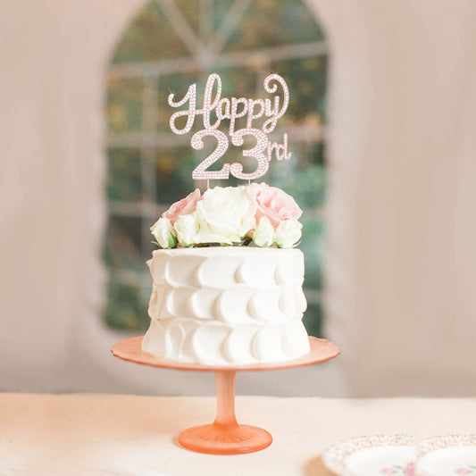 LASKYER Happy 23rd Birthday Rose Gold Rhinestone Cake Topper - 23rd Birthday/Anniversary,Cheers to 23 Years Old Bday Party Metal Sparkly Centerpieces Decorations.