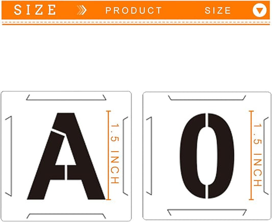 Mossdecal Letter Stencils Kit 1.5 Inch, Reusable Plastic Letters and Numbers Interlocking Stencil Set 62 Pcs, Plastic Stencils for Wood Signs, Wall, Fabric, Chalkboard, Signage, DIY School Projects