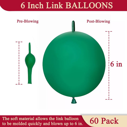 60 Pcs Link Balloons 6 Inch Quick Link Balloons for Birthday Wedding Party Festival Decorations (Dark Green)