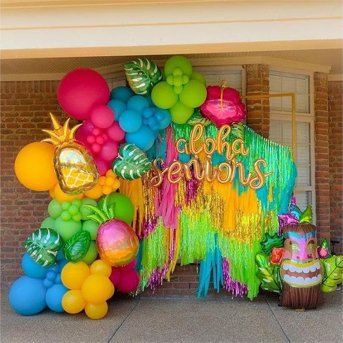 Tropical Balloons Arch Kit,130Pcs Luau Balloons Different Sizes Hot Pink and Yellow Latex Balloons for Hawaiian Luau Summer Birthday Party Decorations