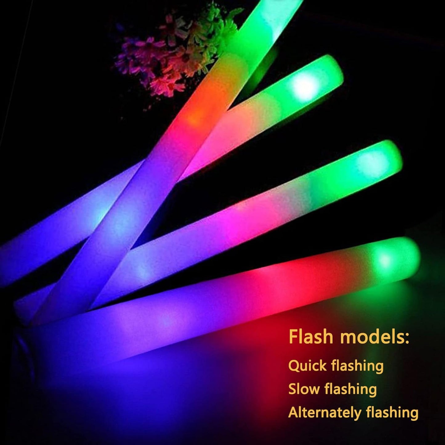Glow Sticks Bulk -70 Pcs LED Foam Sticks Glow in The Dark Party Supplies,3 Modes Colorful Flashing Light Up Toys for Wedding Birthday Party Concert Halloween Christmas