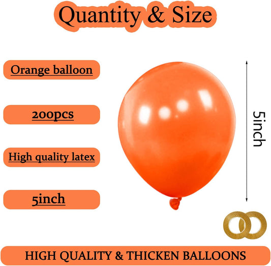 KAWKALSH 200pcs Orange Balloons 5 Inch, Small Mini Latex Balloons for Party Birthday Baby Shower Anniversary Festival Arch Garland Decoration