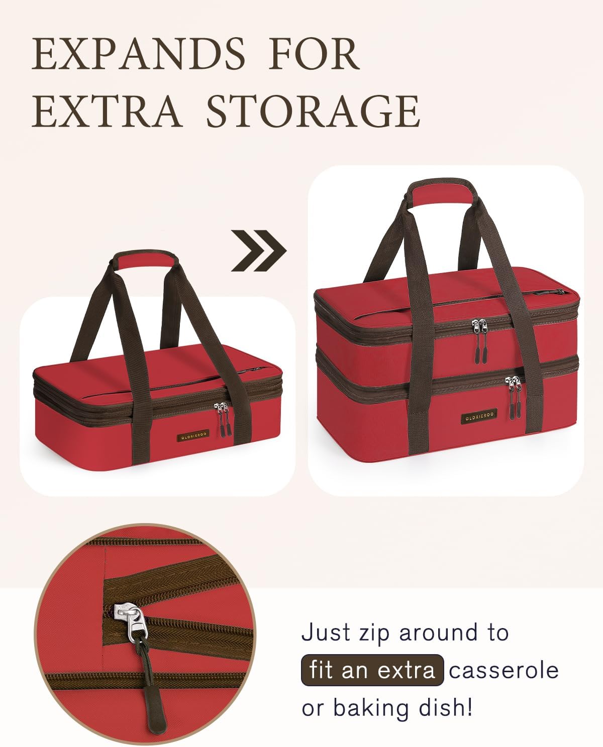 Insulated Casserole Carrier for Hot or Cold Food 9x13 - Double Deck Food Container Bag Warmer with Heat-Resistant Mat for Potluck Parties Picnic Cookouts Fits 9" x 13" Casserole or Baking Dish
