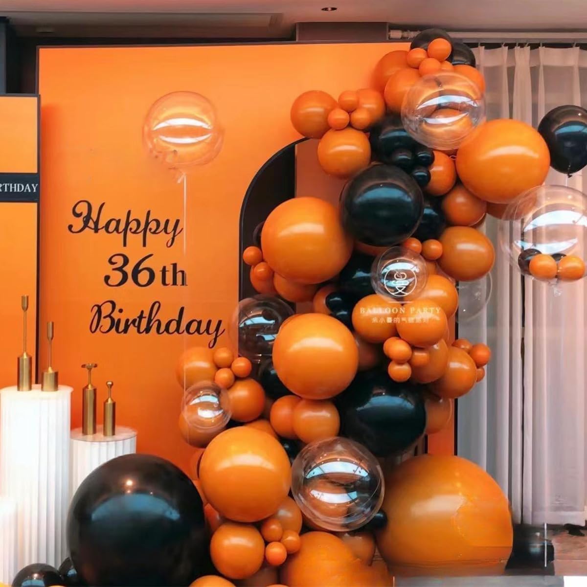 Orange Black and Metallic Silver Balloons Garland Arch Kit, 146 Pcs Latex Balloons with Confetti for Birthday Party Graduation Father's Day Anniversary Bachelorette Party Decoration