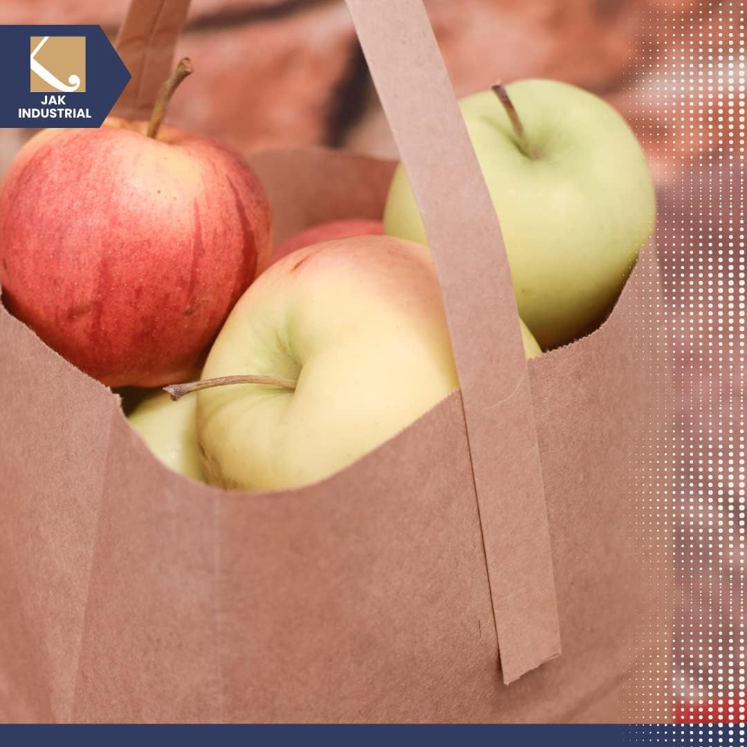 8 x 6 x 3.5 Inch Small Kraft Paper Bags with Paper Handles - Quarter Peck Apple/Produce Bag (25)