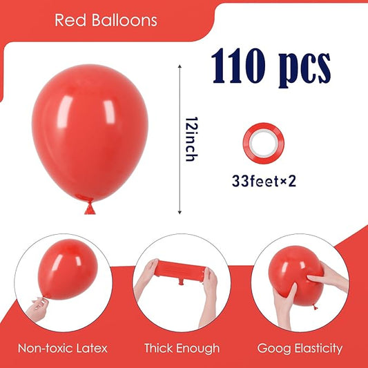 110pcs Red Balloons 12inch Red Latex Party Balloons for Valentine's Day, Graduation, Wedding, Birthday, New Year, Baby Shower, Christmas, Anniversary Party Decorations