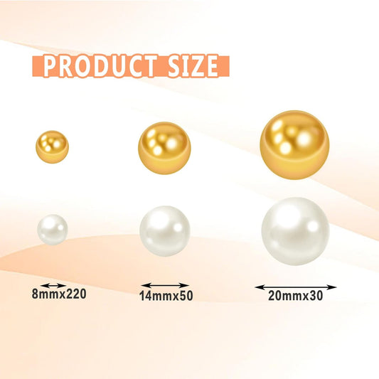 300Pcs Vase Filler Ivory and Golden Yellow No Hole Faux Pearl Beads for Vase Filling Decorations, Candle Centerpieces, Wedding Centerpieces, Home Party Decor (8/14/20mm)