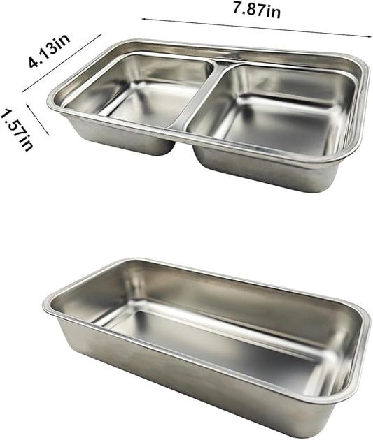 2-Pack Stainless Steel Food Containers Set - Reusable Metal Bento Box for Meal Prep, Portion Control, Lunch & Fruit - Small Travel Snack Container Portable & 1x 2-Compartment, 1x 1-Compartment