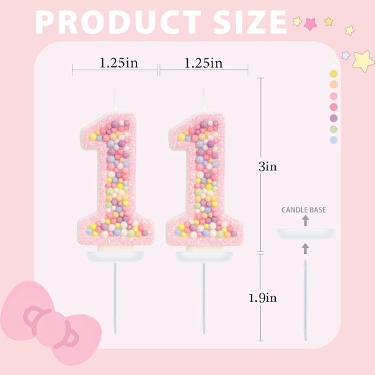 Pink Birthday Candles - Number 11 Candle, Colorful Macaron Candles, 11 Birthday Decorations for Girls, Sweet Cake Decorations, Sweet Theme Party Supplies (Pink)