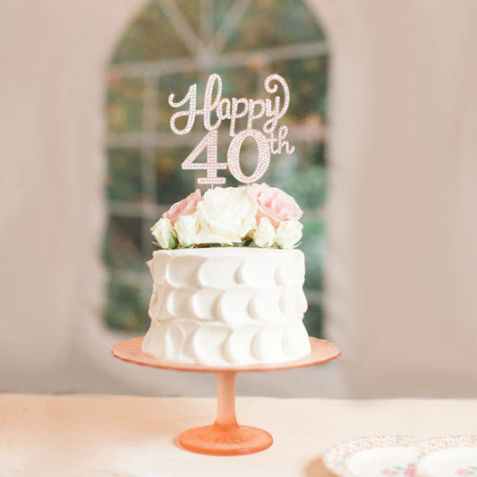 LASKYER Happy 40th Birthday Rose Gold Rhinestone Cake Topper - 40th Birthday/Anniversary,Cheers to Forty Years Old Bday Party Metal Sparkly Centerpieces Decorations.