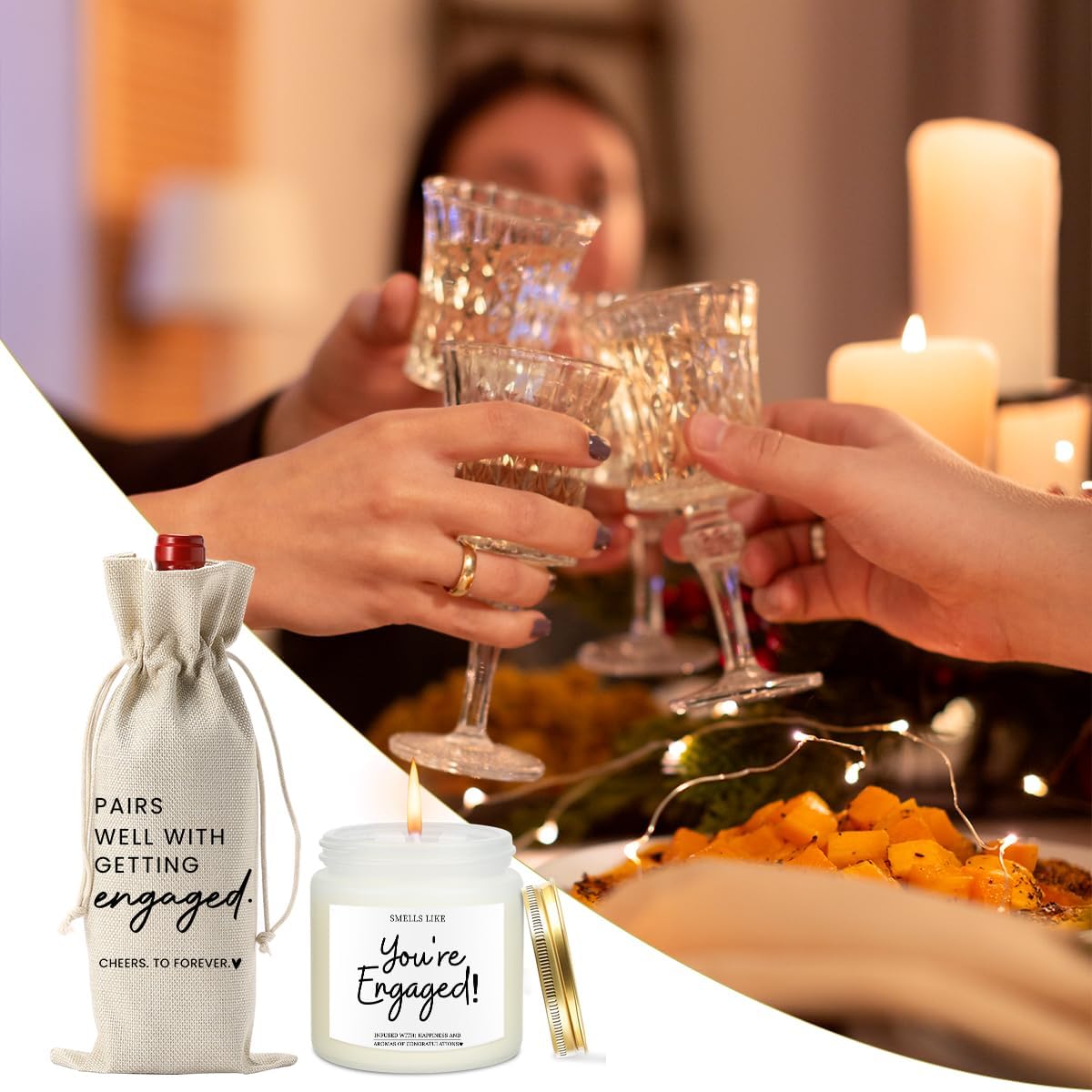 FBCCZEY Engagement Gifts for Couples Her Engagement Party Decorations Gift for Couple Wine Bag Scented Candles Set Pairs Well with Getting Engaged Gifts Wine Bottle Bag