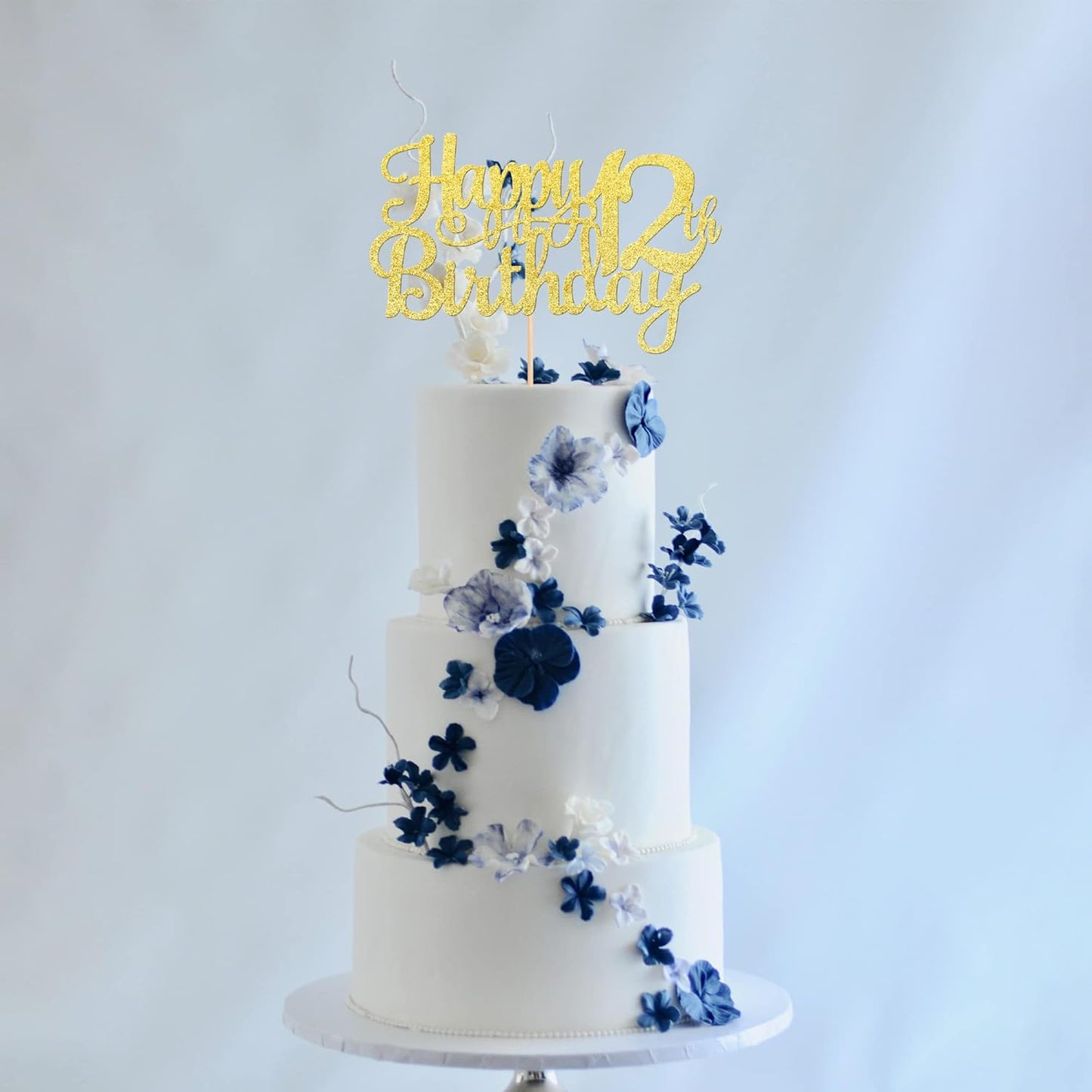 1 PCS Happy 12th Birthday Cake Topper Gold Glitter Cheers to 12 Years Birthday Cake Pick 12 Fabulous Cake Decoration for Happy 13th Birthday Theme Party Decorations Supplies