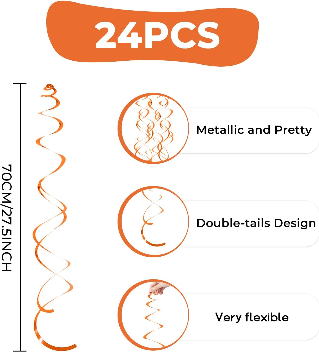 24 PCS Orange Hanging Swirl, Sparkle Ceiling Decorations, Plastic Streamer Party Decorations with Double-Swirls and Single-Swirls for Birthday Decorations, Thanksgiving Day,Graduation, Baby Shower