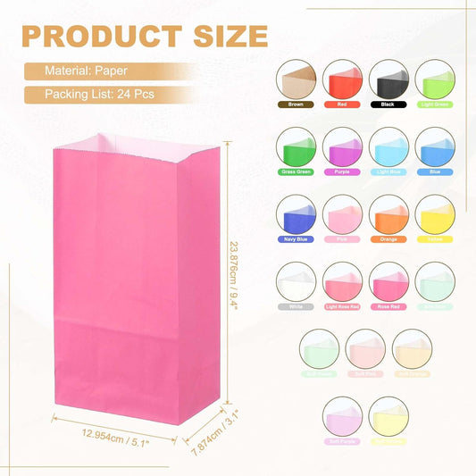 PATIKIL Party Favor Bag, 24 Pcs 5.1x3.1x9.4 Inch Medium Paper Candy Bags Gift Treat Celebration Halloween Goody Birthday Wedding Party with Stickers, Rose Red