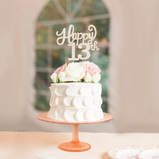 LASKYER Happy 13th Birthday Decorations,13th Birthday Gold Rhinestone Cake Topper - Cheers to Thirteen Years Old Bday Party Metal Sparkly Cake Centerpieces Sign.