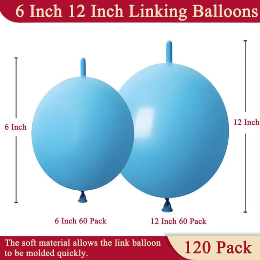 Light Blue Link Balloons 6 Inch 12 Inch 120 Pcs Latex Linking Balloons for Birthday Wedding Party Festival Decorations